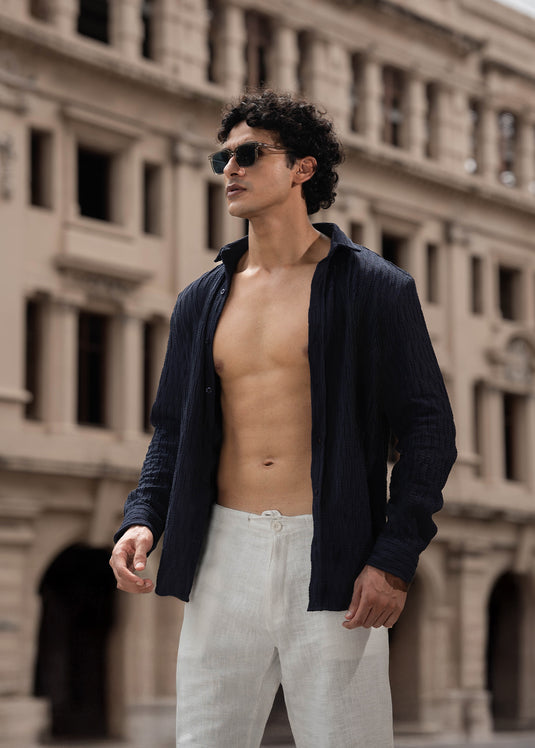Casual Wear Textured  L/S Shirt