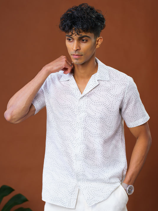 Casual Wear Cuban Collar Short Sleeve Shirt