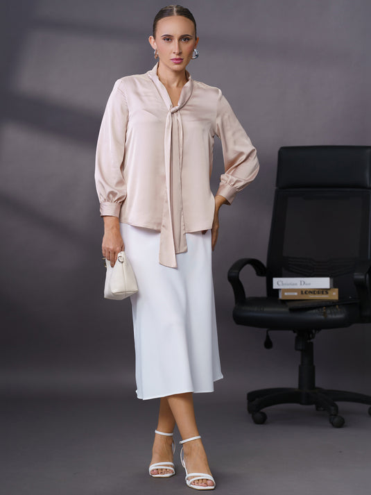 Long sleeve blouse with tie