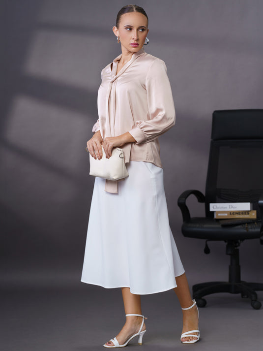 Long sleeve blouse with tie