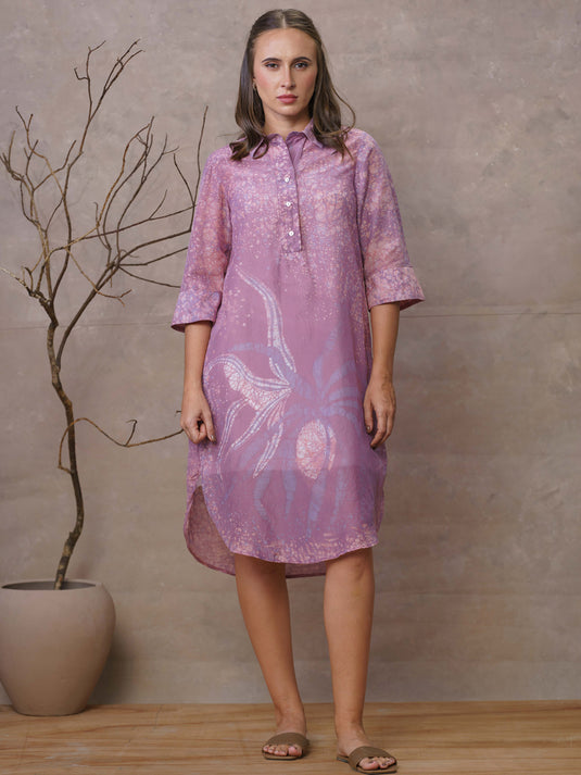 Coastal pandanus inspired batik shirt dress with double slit