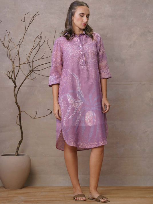 Coastal pandanus inspired batik shirt dress with double slit