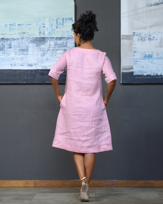 Premium linen shift dress with tie