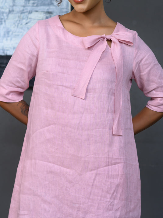 Premium linen shift dress with tie