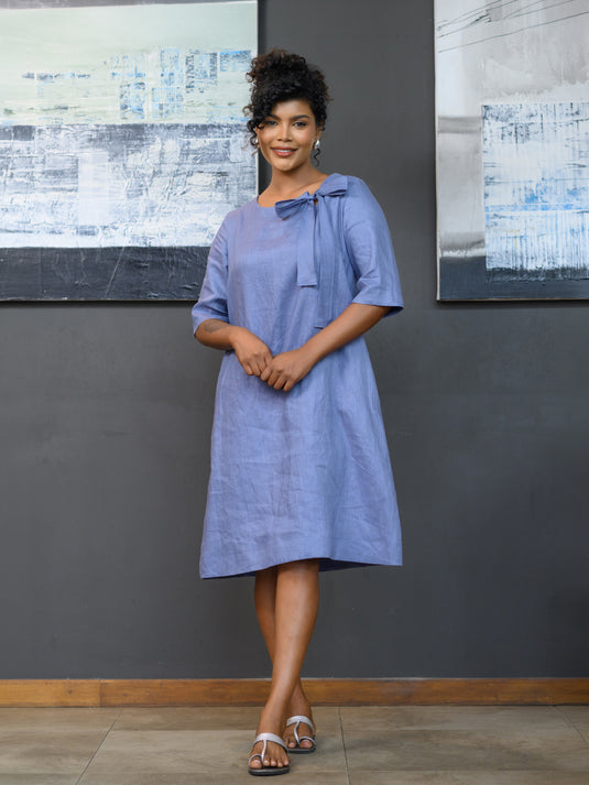 Premium linen shift dress with tie