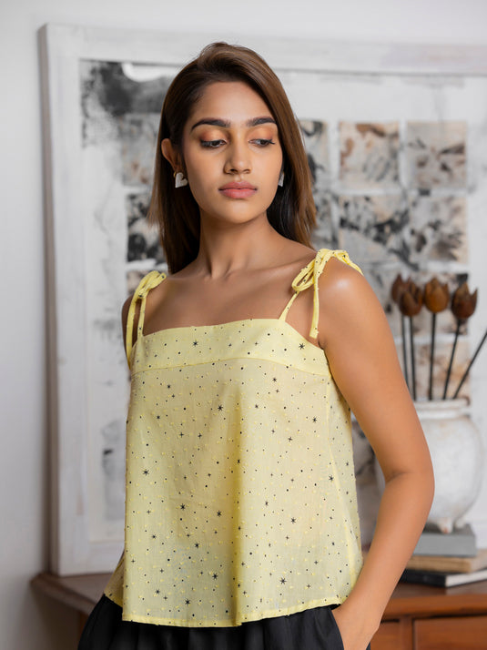 Printed cami with tie up straps