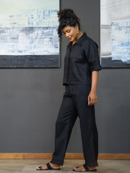 Kimono sleeve premium linen crop blouse