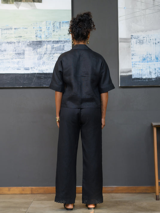 Kimono sleeve premium linen crop blouse