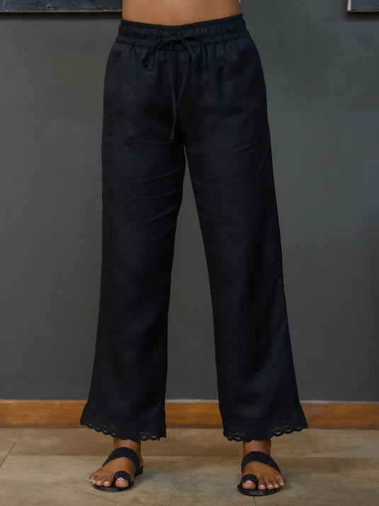 Basic elasticated waist premium linen pant with lace detail