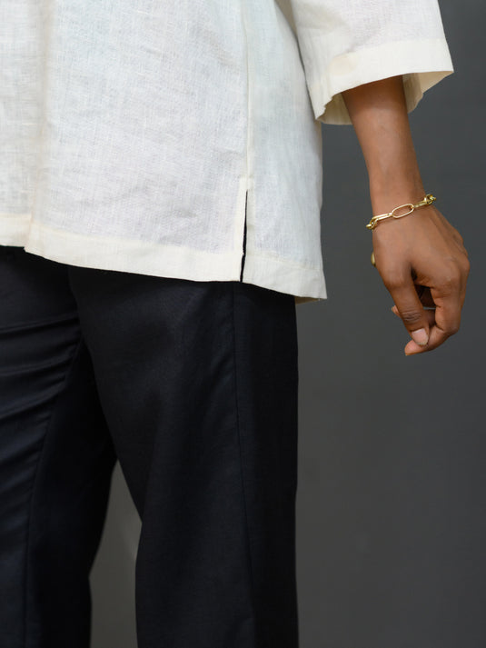 Long sleeve premium linen blouse with knot detail