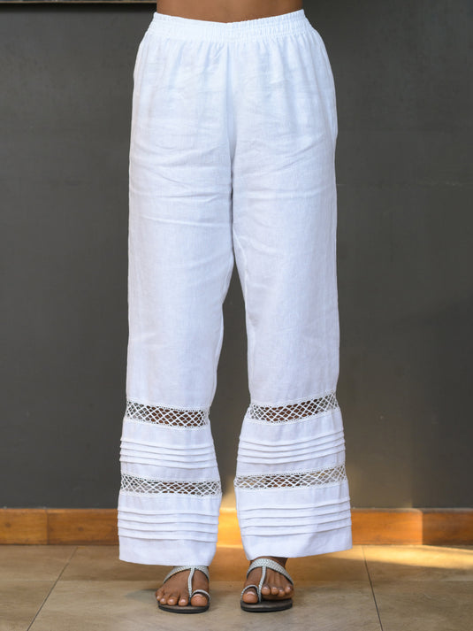 Basic elasticated waist premium linen pant with lace detail