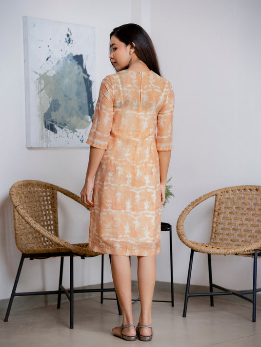 A-line dress detailed with round neckline yoke