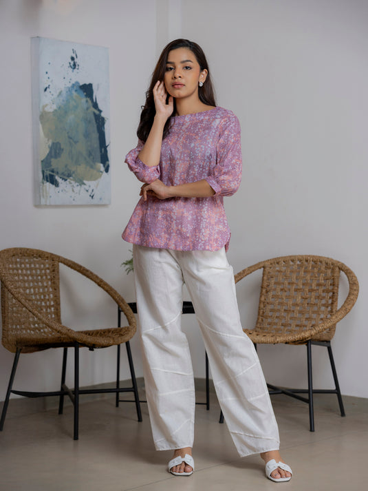 Round neck bishop sleeve top