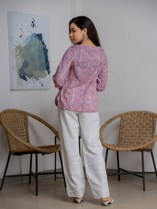 Round neck bishop sleeve top