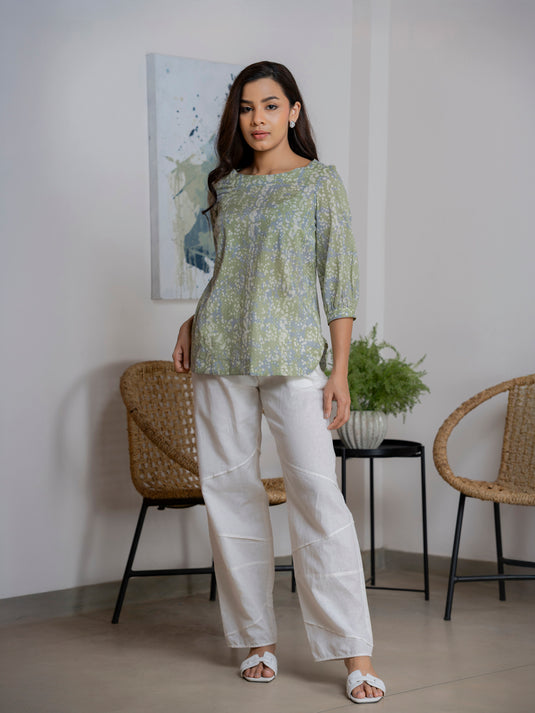 Round neck bishop sleeve top