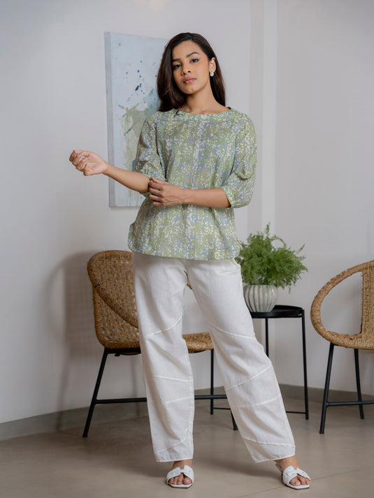 Round neck bishop sleeve top