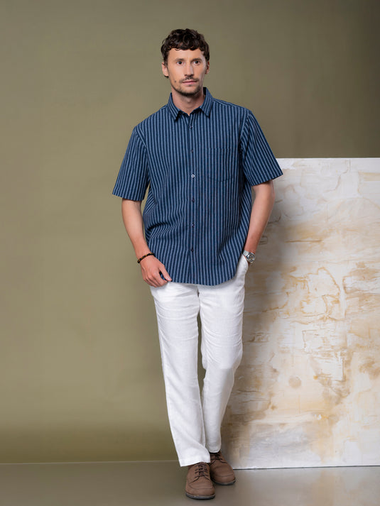 Casual Wear Stripe Short Sleeve Shirt