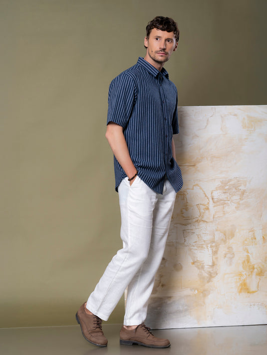 Casual Wear Stripe Short Sleeve Shirt