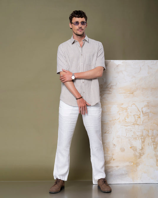 Casual Wear Stripe Short Sleeve Shirt