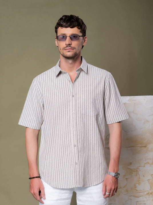 Casual Wear Stripe Short Sleeve Shirt