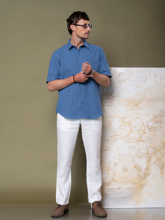 Casual Wear Stripe Short Sleeve Shirt