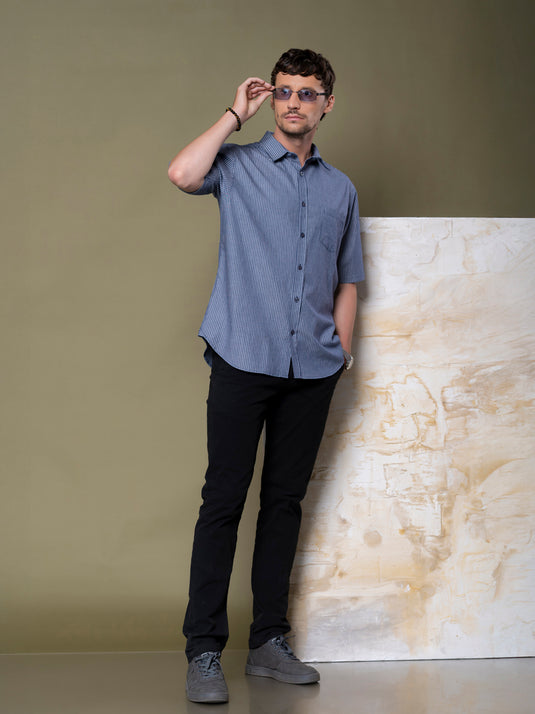 Casual Wear Stripe Short Sleeve Shirt