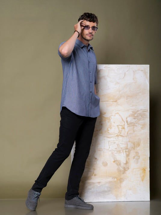 Casual Wear Stripe Short Sleeve Shirt