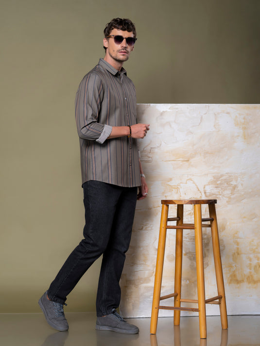 Casual Wear Stripe Long Sleeve Shirt