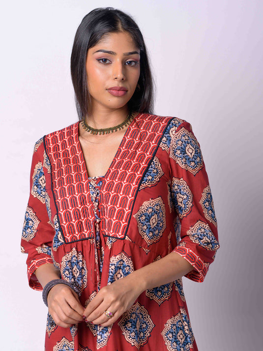 Printed Dress With Yoke