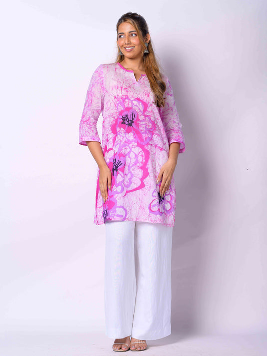 Batik Floral Detailed Short Kurtha Top