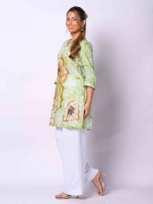 Batik Floral Detailed Short Kurtha Top