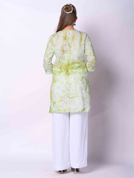 Batik Floral Detailed Short Kurtha Top