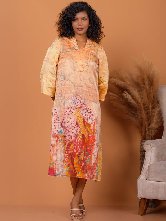 Batik bell sleeve straight dress