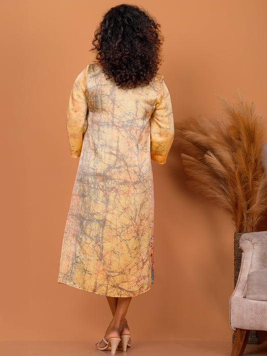 Batik bell sleeve straight dress