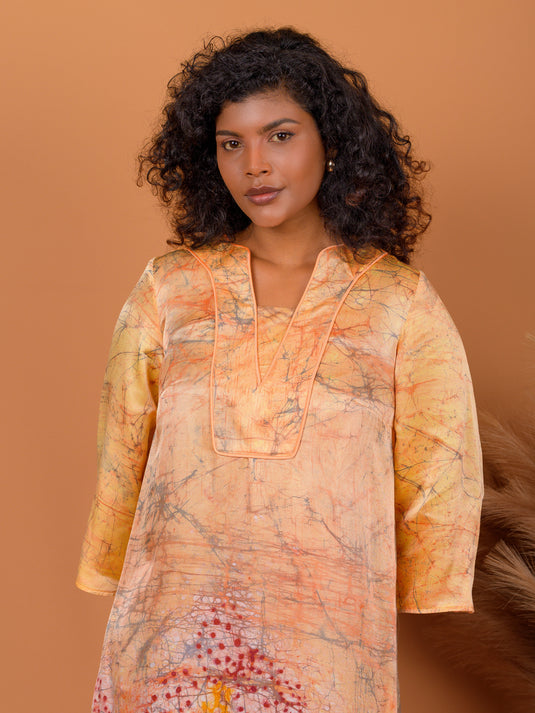 Batik bell sleeve straight dress