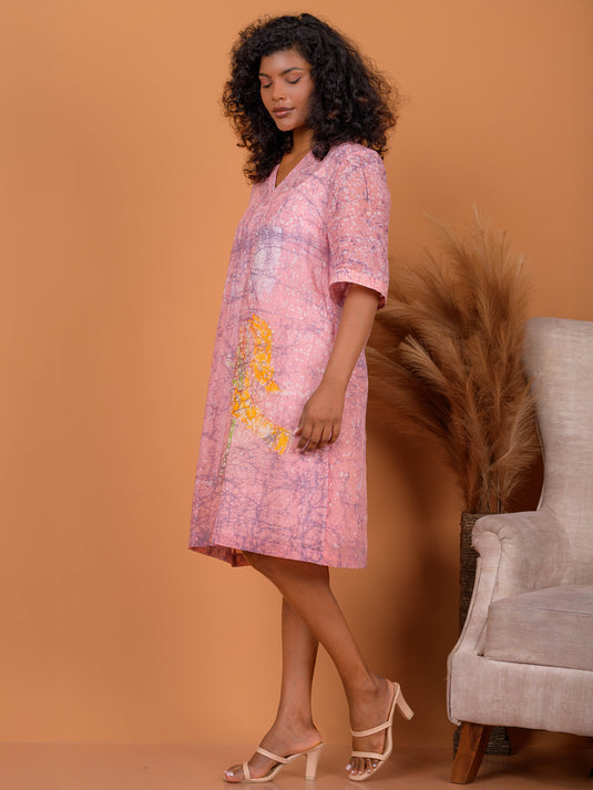 Batik  V-neck knee length dress