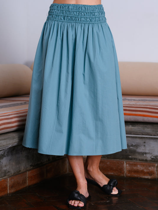 Midi skirt with shirred waist