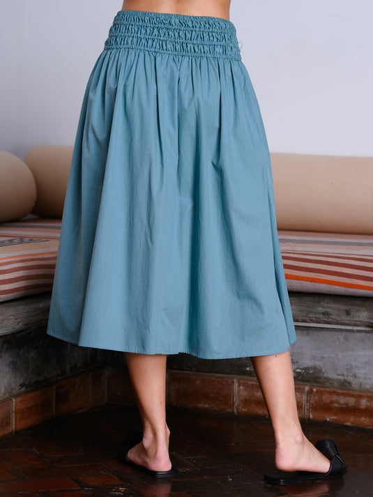 Midi skirt with shirred waist