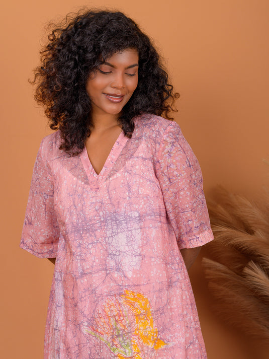 Batik  V-neck knee length dress