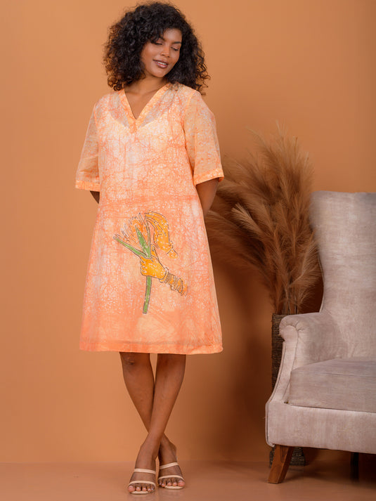Batik  V-neck knee length dress