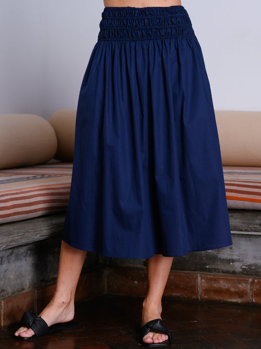 Midi skirt with shirred waist