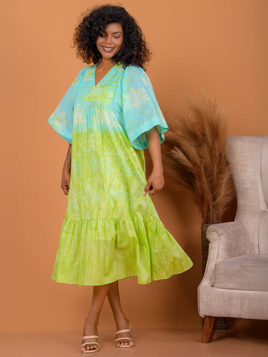 Batik midi dress detailed with bottom frill