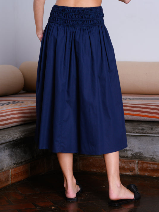 Midi skirt with shirred waist