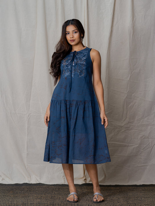 Batik dress detailed with Blossom yoke and front tie