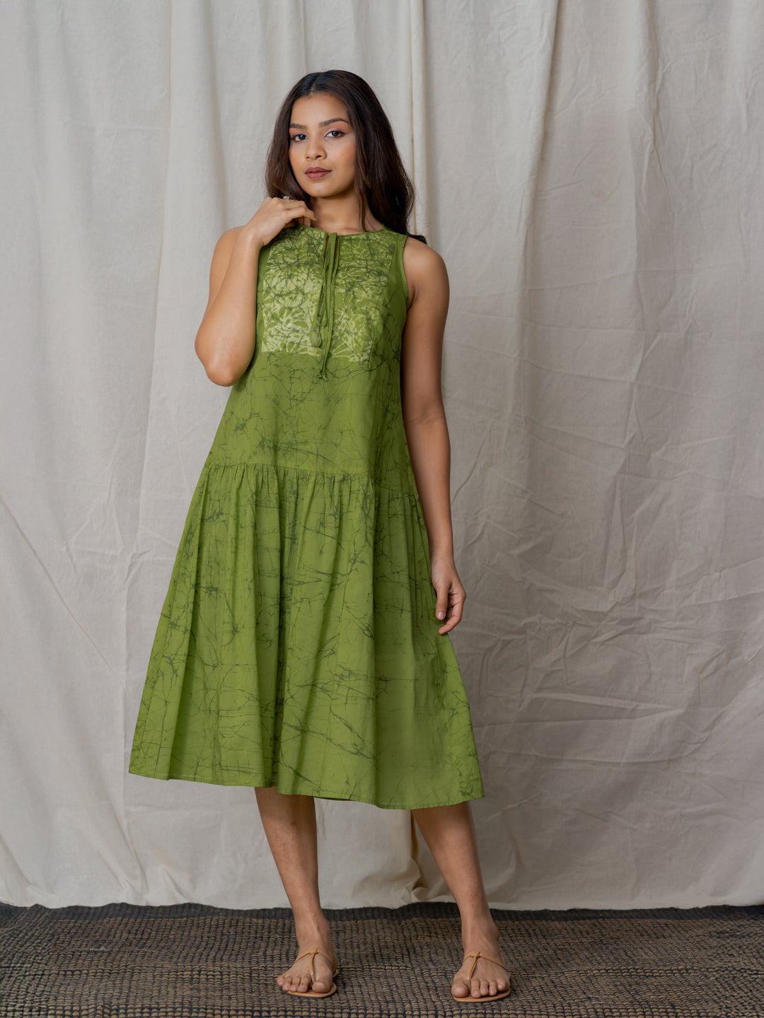 Batik dress detailed with Blossom yoke and front tie Batik dress detailed with Blossom yoke and front tie