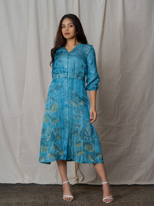 V- neck button down batik dress