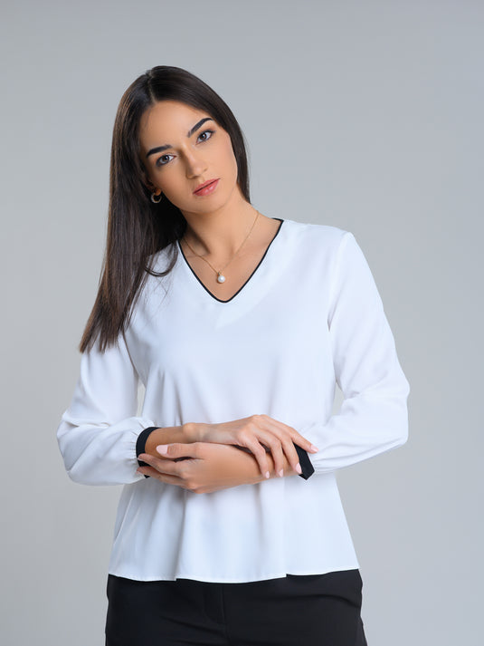 V neck long sleeve bloue with contrast detailing