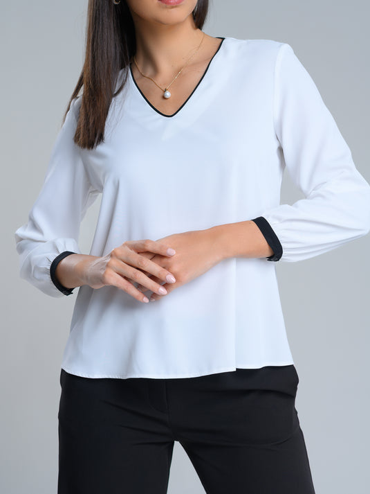 V neck long sleeve bloue with contrast detailing