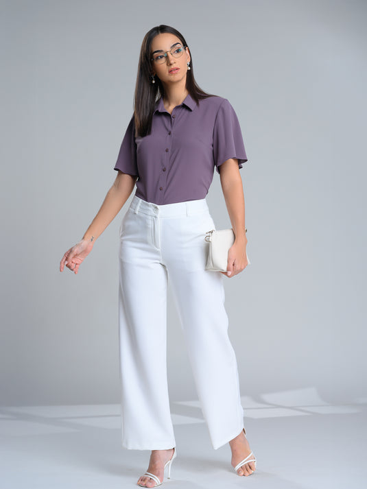 Button down blouse with short flared sleeve