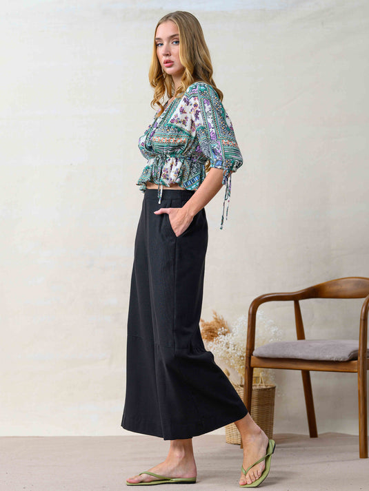Tie detailed printed top